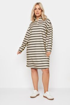 Yours Vestido Crema De Punto Con Rayas, Mujer Curvy Y Tallas Grandes, Yours