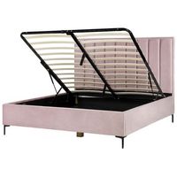cama con almacenaje cabecero acolchado patas negras metal terciopelo rosa 180 x 200 cm sezanne