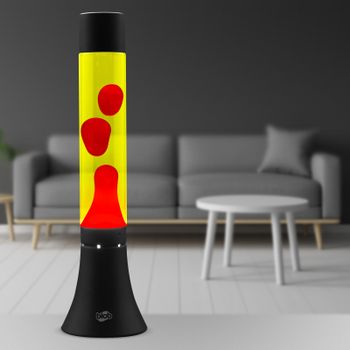 MODERN Blob Lamp - Black Base, Red Wax, Yellow Liquid.
