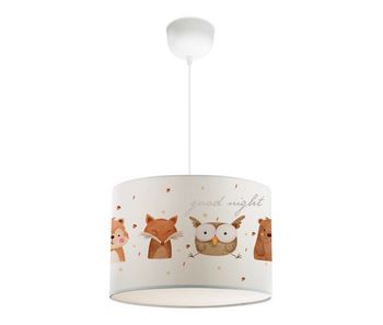 Lámpara colgante infantil rugby 1 x e27 20 w motivos de animales del bosque plástico tela 70 x 28 cm blanco [lux.pro]