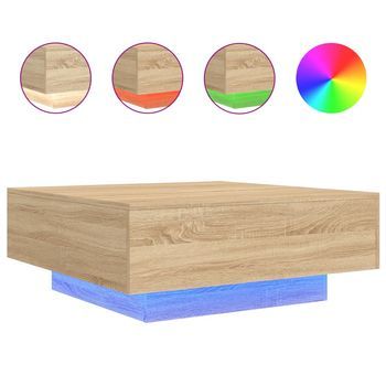 Mesa De Café - Mesa De Centro Con Luces Led Roble Sonoma 80x80x31 Cm