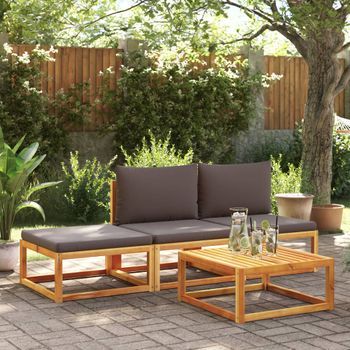 Set Sofás De Jardín Con Cojines 4 Uds | Conjunto Mueble Jardin Mesa Y Sillas Madera Maciza De Acacia Cfw47769