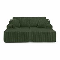 sofa cama relax 2 plazas - tejido de cordon suave bolsillo lateral para revistas portavasos y cojines - verde