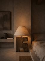 lampara de mesa de madera en marron 55x55x65cm