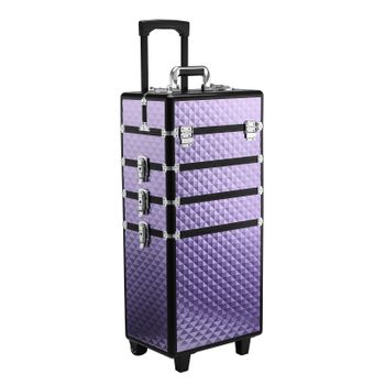 HOMCOM Maletín de Maquillaje Profesional con Ruedas Distintos Niveles Asa Extensible Aleación de Aluminio 33.5x23x76/95.5 cm Violeta   Aosom España