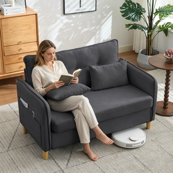 Canapé De 2 Plazas De 127 Cm, Reposabrazos, Asiento Acolchado, Bolsillos Laterales, Tela De Chenilla, Para Oficina Salón Estudio, Fácil De Montar, Gris Oscuro