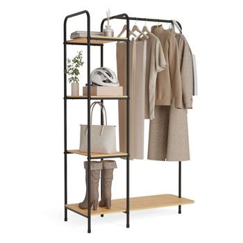 Perchero Burro Negro Hasta 35kg Con Zapatero, Resistente, 4 Estantes Newlux Hangy Wood 400