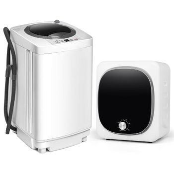 Costway Set Secadora Portátil 800W 5kg Tambor Acero Inoxidable 5 Modos y Lavadora 3,5L Deshidratación Automática para Espacio Pequeño