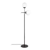 lampara de pie negro 2 luces con esferas de cristal blanco