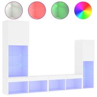 4 uds muebles tv de pared  mueble de salon  armario tv con led madera ingenieria blanco