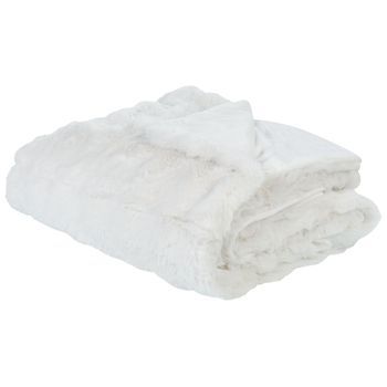 Manta Ropa De Cama Moderna De Poliéster Imitación De Piel De Conejo Peluda Dormitorio Blanca 200 X 220 Cm Salka
