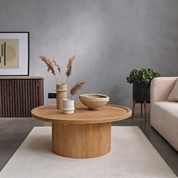 Mesa De Centro Redonda De Madera De Teca Maciza