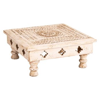 Mesa centro de madera tallada beige 33x33x14