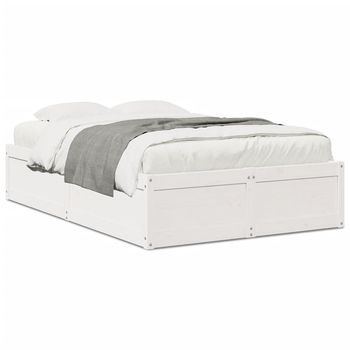 Cama Doble | Cama Para Adultos | Estructura De Cama Madera Maciza De Pino Blanco 135x190 Cm