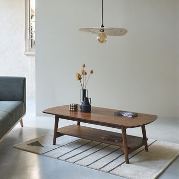 Mesa De Centro De Madera De Mindi Maciza Con Acabado Nogal 130 Cm