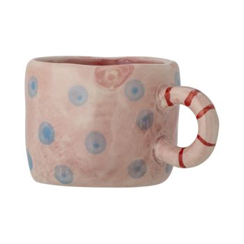 Taza de gres rosa con lunares azules h6