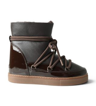 Inuikii para mujer. 1001.004.0052 Botas de Piel Gloss Wedge marrón (39), 3 a 5cm, Cordones, Casual