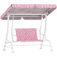 aiyaplay columpio infantil de jardin para ninos 2 plazas toldo ajustable cinturones de seguridad diseno de unicornio arcoiris rosa   aosom espana