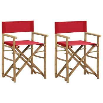 Sillas De Director Plegables 2 Piezas Bambú Y Tela Roja Vidaxl