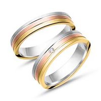 alianzas oro 18 quilates tricolor con diamante