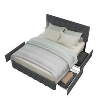 cama con cabecero y 4 cajones - 140 x 200 cm - tejido de lino - gris  colchon
