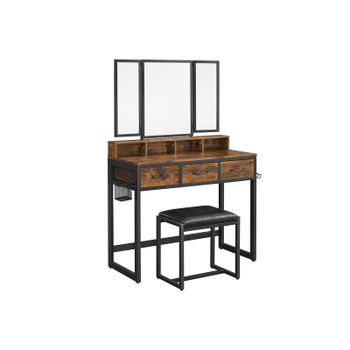 Tocador con Taburete Estructura de Acero, Marrón Rústico + Negro