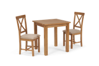 noah square dining table with cross back chairs - oak 2 chairs