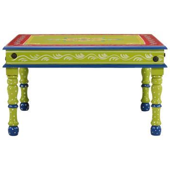 Mesa De Centro Madera Maciza De Mango Verde Pintada A Mano