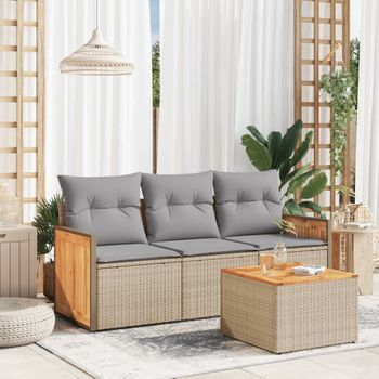 Conjunto De Sofás Jardín Con Cojines 4 Uds | Mueble Jardin Mesa Y Sillas Ratán Sintético Beige Cfw553697