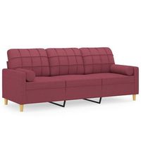 sofa de 3 plazas  sofa de salon  sofa de descanso con cojines tela rojo tinto 180 cm