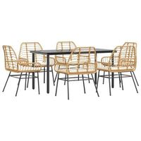 juego de comedor de jardin 7 pzas con cojines ratan pe marron vidaxl