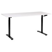 escritorio de altura regulable manualmente oficina moderna patas redondas 160 x 72 cm tablero blanco soporte de acero negro destinas
