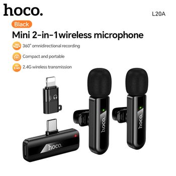 HOCO L20A inalámbrico Lavalier solapa Mirophone micrófono recargable con cancelación de ruido para iPhone Android cámara transmisión en vivo Vlogging