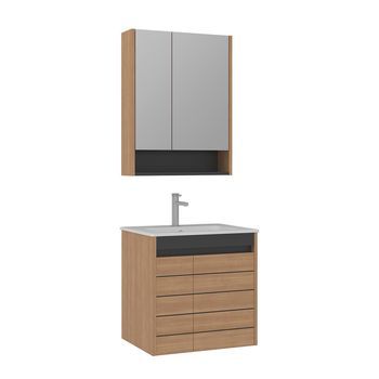 Conjunto De Mueble Con Lavabo Y Espejo (2 Piezas)  - 61 X 47 X 62 Cm - Roble