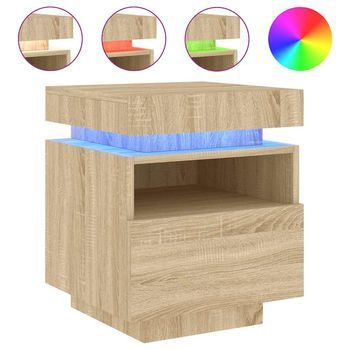 Mesita De Noche | Mesilla De Noche Con Luces Led Roble Sonoma 40x39x48,5 Cm