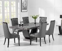 raphael 200cm dark grey pedestal marble dining table with angelica chairs