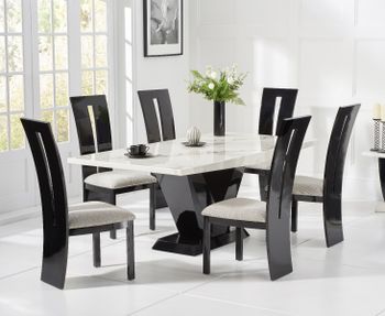 Verbier 200cm White V Pedestal Marble Dining Table with Verbier Chairs