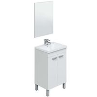 mueble lavabo de bano-aseo pequeno con espejo incluido y lavamanos ceramico 2 puertas color blanco brillo 50 ancho x 80 alto x 40 profundidad