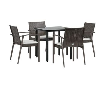 Juego comedor jardin 5 piezas y cojines ratán sintético y acero longitud mesa 80 cm