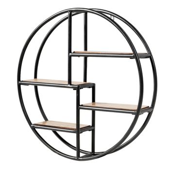 Costway Estante Redondo Montado a la Pared con 4 Niveles de Madera y Metal para Dormitorio Salón Cocina y Oficina Negro 55 x 55 x 11 cm