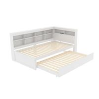 sofa cama de 90x200 cm con cama nido puerto usb y estantes color blanco