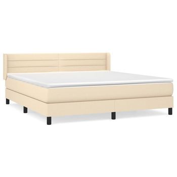 Cama Matrimonial | Cama Para Adultos | Cama Box Spring Con Colchón Tela Color Crema 180x200 Cm