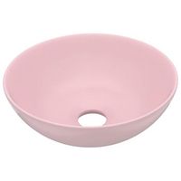 lavabo de cuarto de bano redondo ceramica rosa mate vidaxl