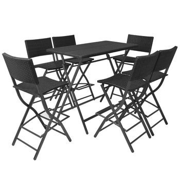 Conjunto Comedor Jardin Plegable 7 Uds | Mueble Jardin Mesa Y Sillas Poli Ratán Y Acero Negro