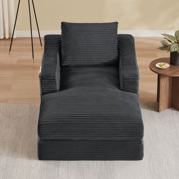 Sillón Relax - Sofá Individual Convertible - Pana Y Espuma - Gris Oscuro (100x162x68cm)
