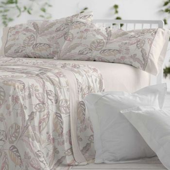 Juego De Sábanas 50% Algodón Diseño Tropical Lavanda 135 X 190/200 Cm - Greige - Burrito Blanco