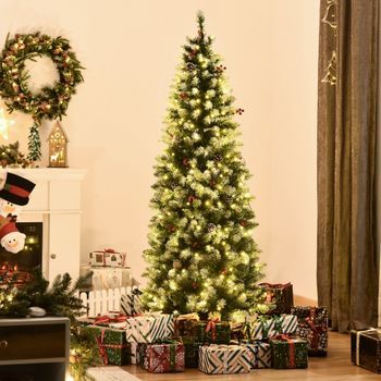 Árbol De Navidad 180 Cm Con Luz De Pvc Acero Homcom Ø65x180 Cm-verde