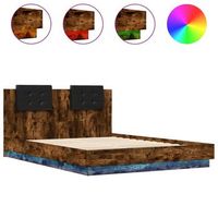 estructura de cama cabecero luces led roble ahumado 120x200 cm vidaxl