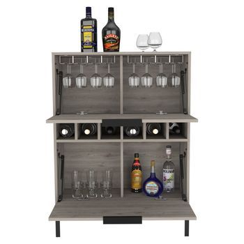 Mueble Bar Lyrata, En Melamina Con Botellero Para Vinos, Portacopas Y 4 Estantes.