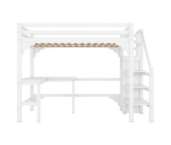 Cama altillo de madera 140x200 cm - con escritorio, armario y somier - blanco